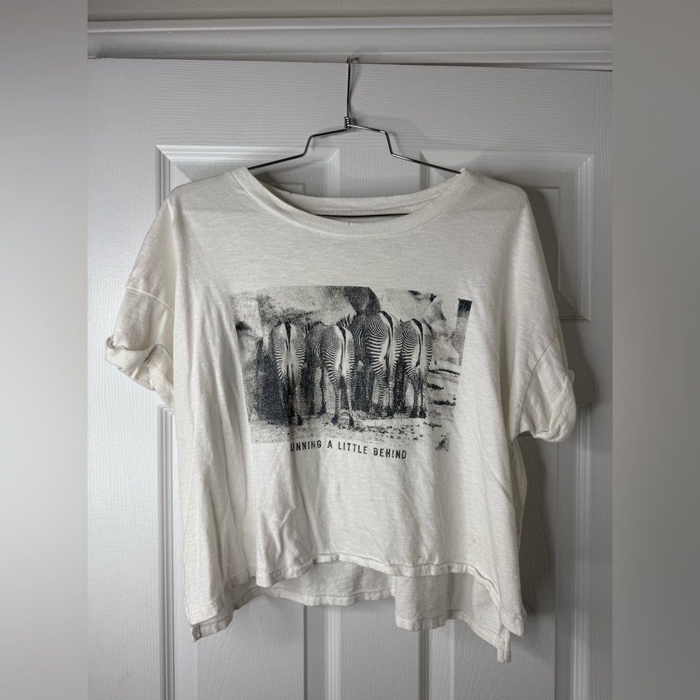 Aerie White Graphic Boxy Crop Top